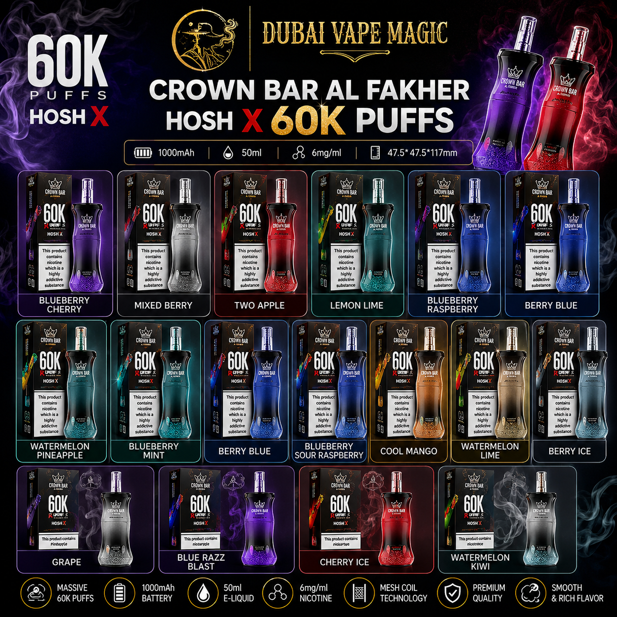 Al Fakher Crown Bar Hosh X 60000 Puffs Vape | Dubai Store