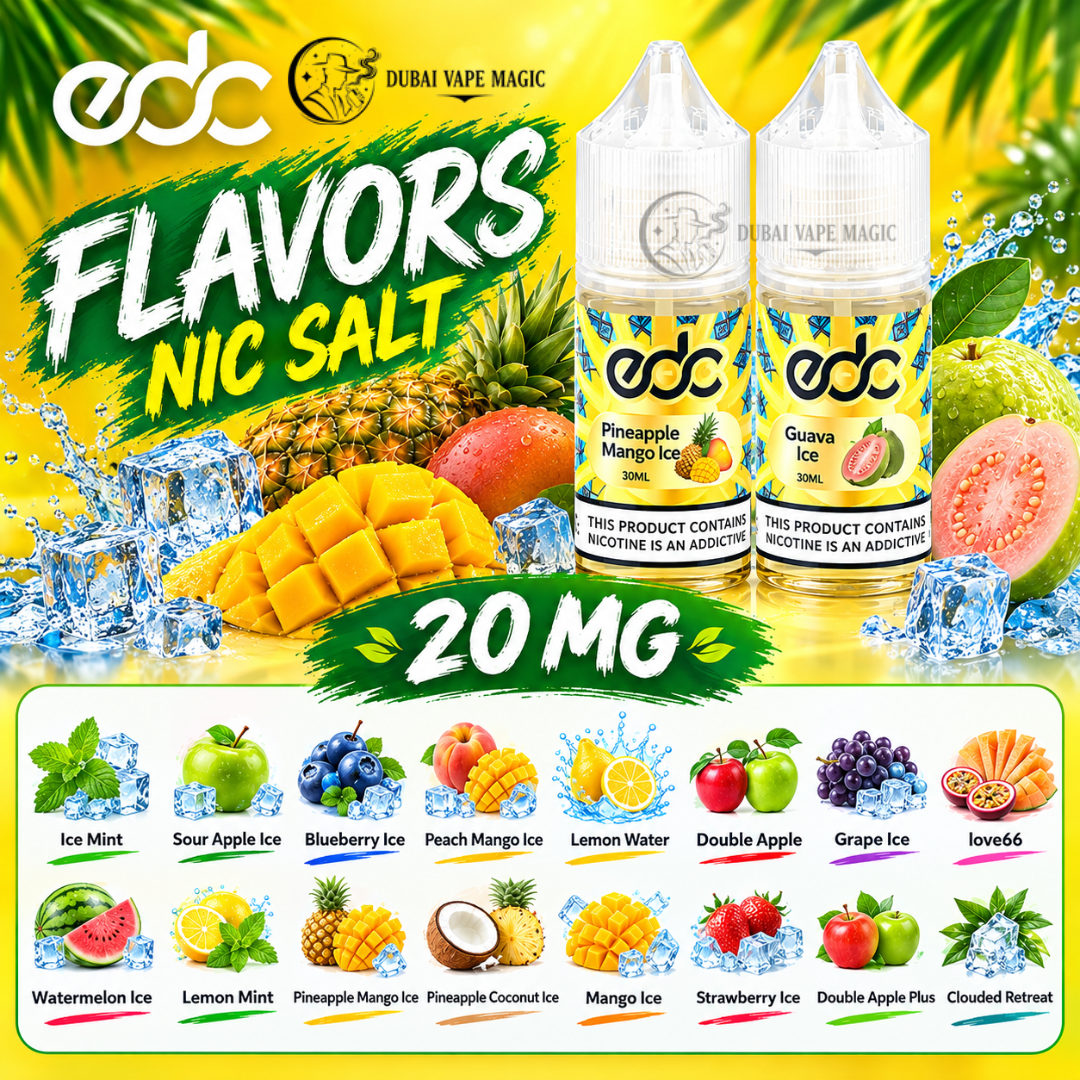 EDC Nic Salt 30ml 20mg E-Liquid Pineapple Mango Ice and Guava Ice available at Dubai Vape Magic UAE